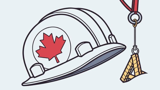 Canadian construction safety hard hat with maple leaf and award for worker of the month image