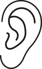 Human ear organ icon, vector line drawing for anatomy, medical, healthcare, biology, hospital, audiology, ENT, and science illustration, with transparent background