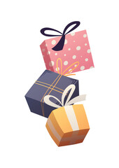 gift boxes with ribbons and bows, vector illustration.
