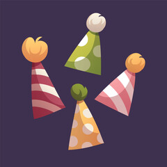 Set of colorful party hats, vector illustration.