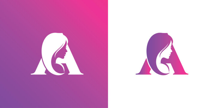 A stunning logo of the letter 'A' integrated with a beautiful woman's face and flowing hair, perfect for beauty, fashion, salon, and cosmetic brands.