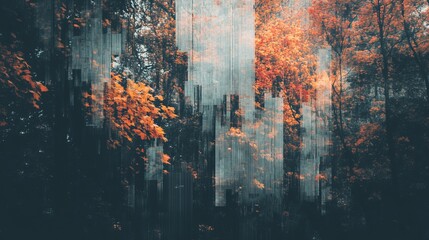 Autumn forest with overlayed abstract elements