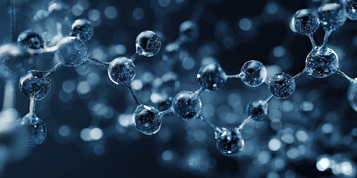 Abstract representation of molecular structure. Dark tones, bokeh