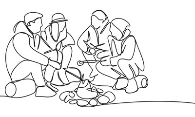 Group of People by a Flame, One Line Continues