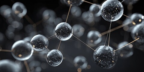 Abstract representation of molecular structure.  Transparent spheres connected by fine lines