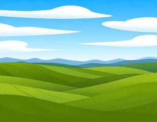 Obraz premium Rolling green hills under a bright blue sky with fluffy white clouds (2)