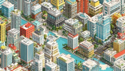 Pixelated cityscape, high angle view