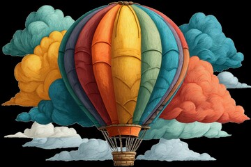 Obraz premium Colorful hot air balloon with textured clouds illustration