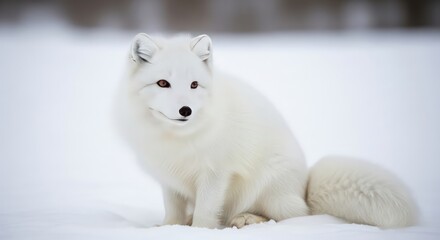 Fototapeta premium Elegant Arctic Fox Sitting in a Snowy Landscape, Winter Wildlife Portrait