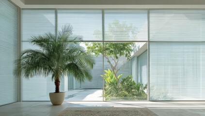 Fototapeta premium Modern home interior with courtyard view
