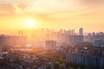 Fototapeta premium City skyline at golden sunset (2)