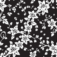 Seamless black and white floral viral pattern