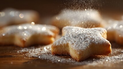 Star-shaped cookies dusted with powdered sugar.