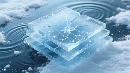 Ice cracked cubes stacked with cool and refreshing concept background