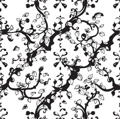 Seamless black and white floral viral pattern