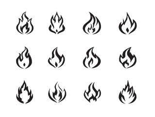 Elegant Fire Flame Icon Set with Artistic Vector Lines