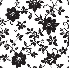 Seamless black and white floral viral pattern