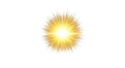 Brilliant, radiant golden light burst with sparkling, emanating particles and an ethereal halo, centrally on a transparent studio background, ample negative space, concept of profound clarity