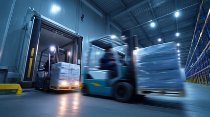 Frozen food delivery service cold chain shipping. Frozen food delivery service ensures cold chain shipping efficiency in modern warehouse logistics