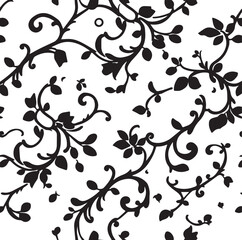 Seamless black and white floral viral pattern