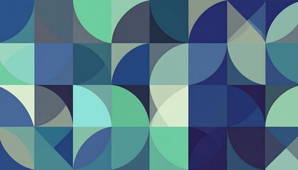 Abstract geometric pattern with teal, blue, and gray quarter circles in a grid