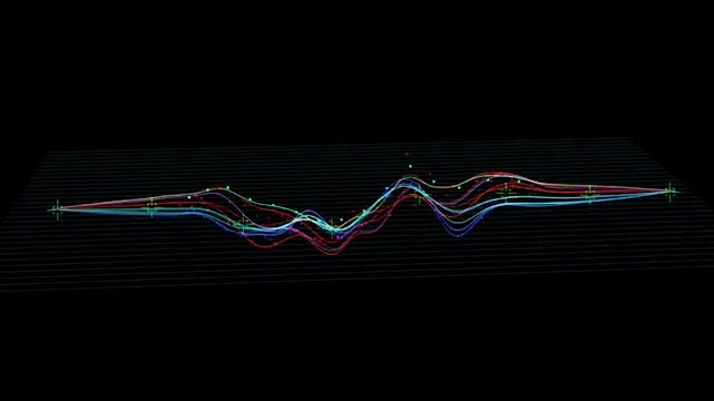 Abstract colorful data graph on a dark grid background representing analysis and progress