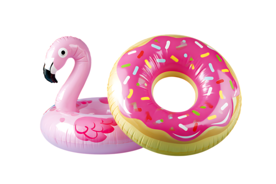 Dive into summer vibes with a trendy flamingo and donut pool floats, perfect for sun-soaked relaxation and playful beach days, a must-have for vacation fun!