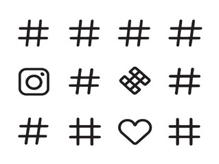 Obraz premium Modern Hashtag Icon Set with Smooth Minimal Line Aesthetics