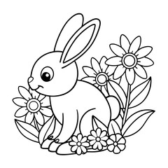 black outline printable bunny holding carrots