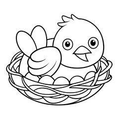 Obraz premium black outline printable chick holding balloons