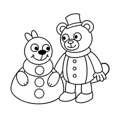 Obraz premium black outline printable bear building a snowman
