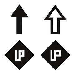 Four black arrow icons showing upward direction and the word up in silhouette isolated on white background