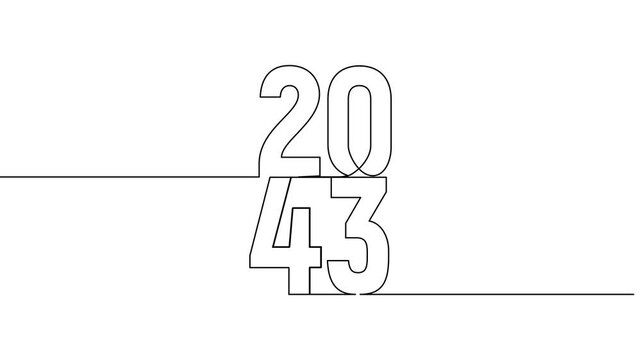 2043 year continuous line art clip self drawing animation on white black background. vertically single one line art outline illustration 2043 year numbers video