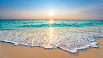 Fototapeta premium Ocean wave approaching sandy beach on a sunny day for vacation