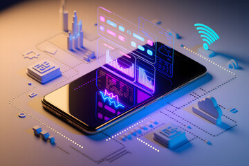 Modern Smartphone with Interactive Data Visualization. AI Generated 