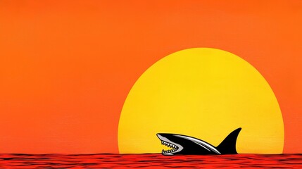 Shark Silhouette at Sunset Pixel Art Illustration