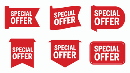 Collection of six red special offer sale banners and tags