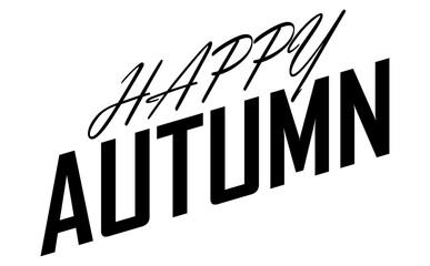 HAPPY AUTUMN - 秋の訪れを祝福する、Happy Autumn（ハロー・オータム）の文字の、シンプルなロゴマーク（ベクター素材）
