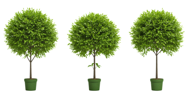 green trees in a pot isolated