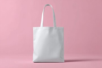 Blank white tote bag on pink background