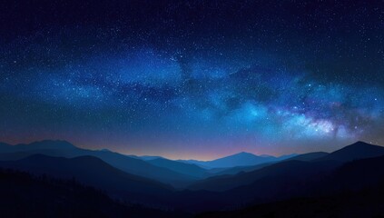 Panoramic night sky over mountains