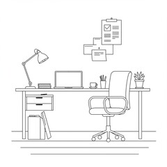 A simple office desk setup is shown.
