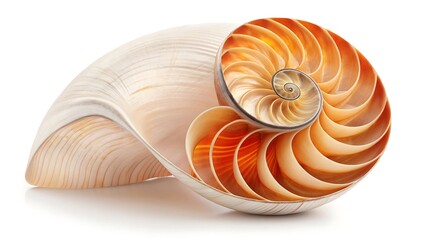 Nautilus seashell cross section showing spiral pattern and natural marine texture isolated on white
