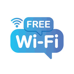 Blue free wi fi sign with wireless signal icon