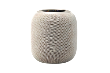 Smart home speaker casting a minimalist vibe, a sleek audio device for modern living, offering rich sound and seamless integration, adding style and functionality to any space