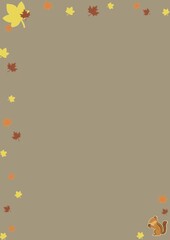 木の葉とリスのA4チラシ・ポスター　暗め Autumn leaves