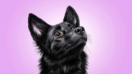 Close Up Pixelated Black Dog Portrait Against Purple Background