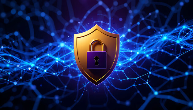 abstract fire sparkling cloud shape cyber security lock with glowing connected points , vibrant colors theme, minimalist, cyber security theme, shimmering glowing particles Quincy style,