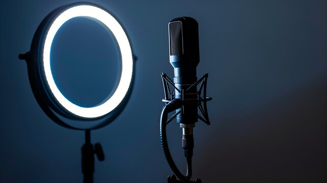 Online webinar speaker with a ring light and microphone 