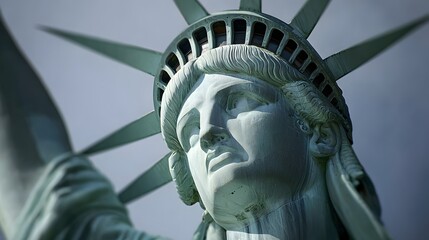 Close-up view of the head of the Statue of Liberty.